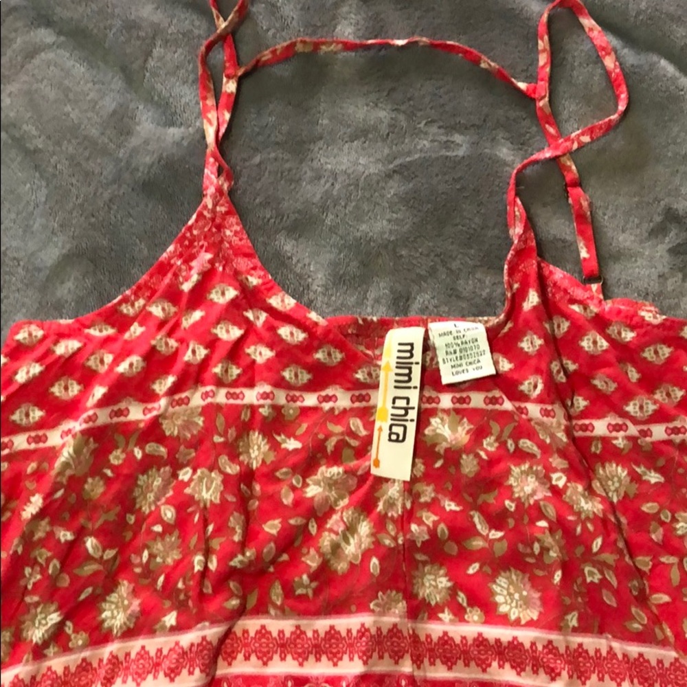 Mimi Chica. Pink straps shirt. Size Large.